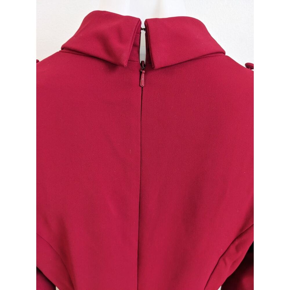 Badgley Mischka Size 4 Faux Wrap Blazer Sheath Dress Red V Neck Long Sleeves - Picture 14 of 16